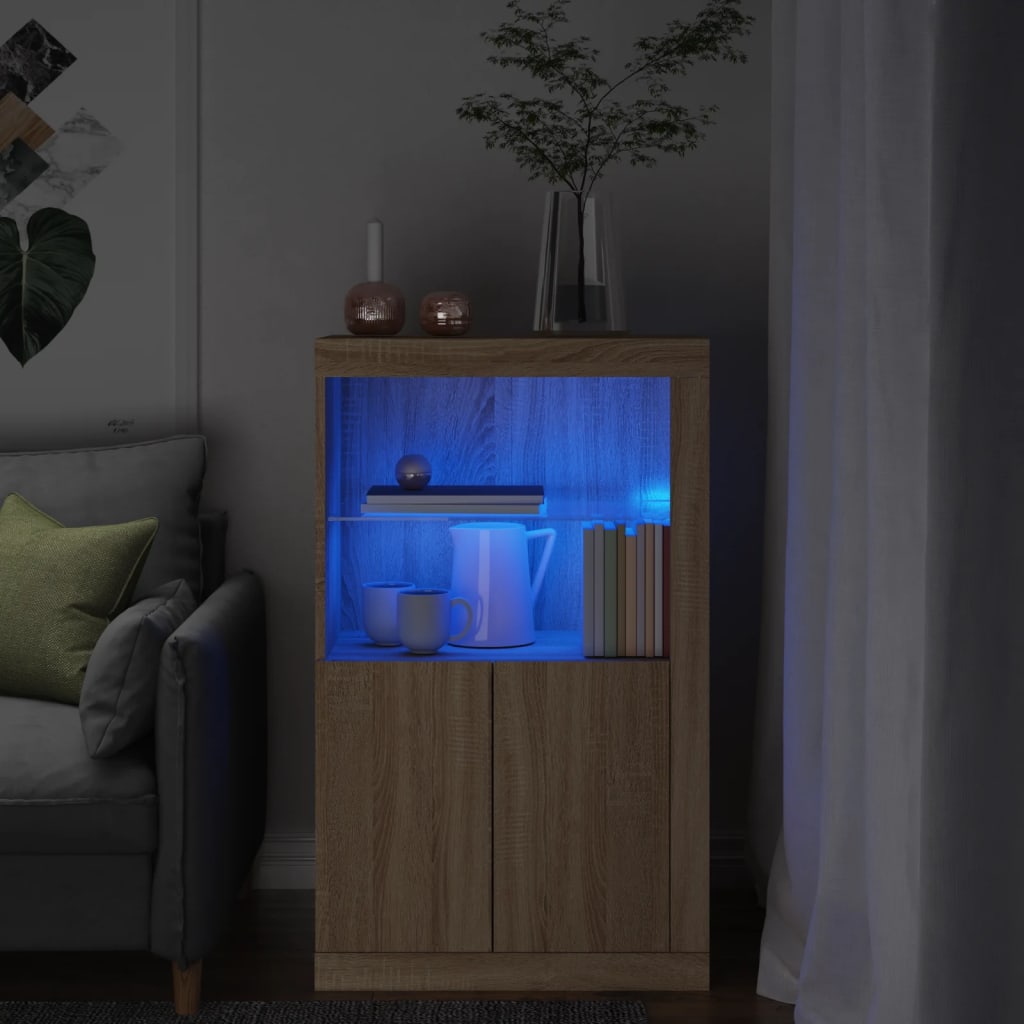 Bijzetkast met LED bewerkt hout eikenkleurig