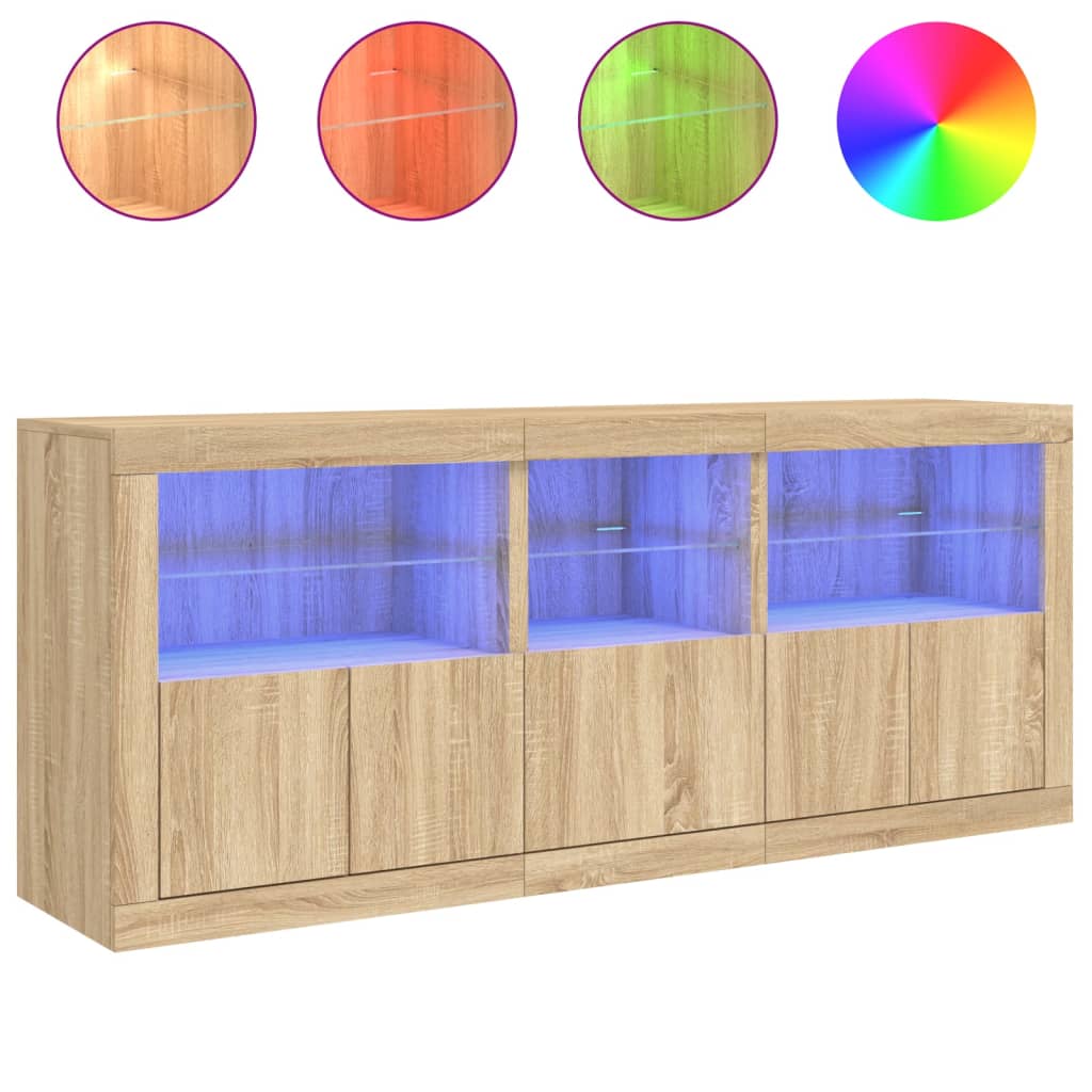 Dressoir met LED-verlichting 162x37x67 cm sonoma eikenkleurig