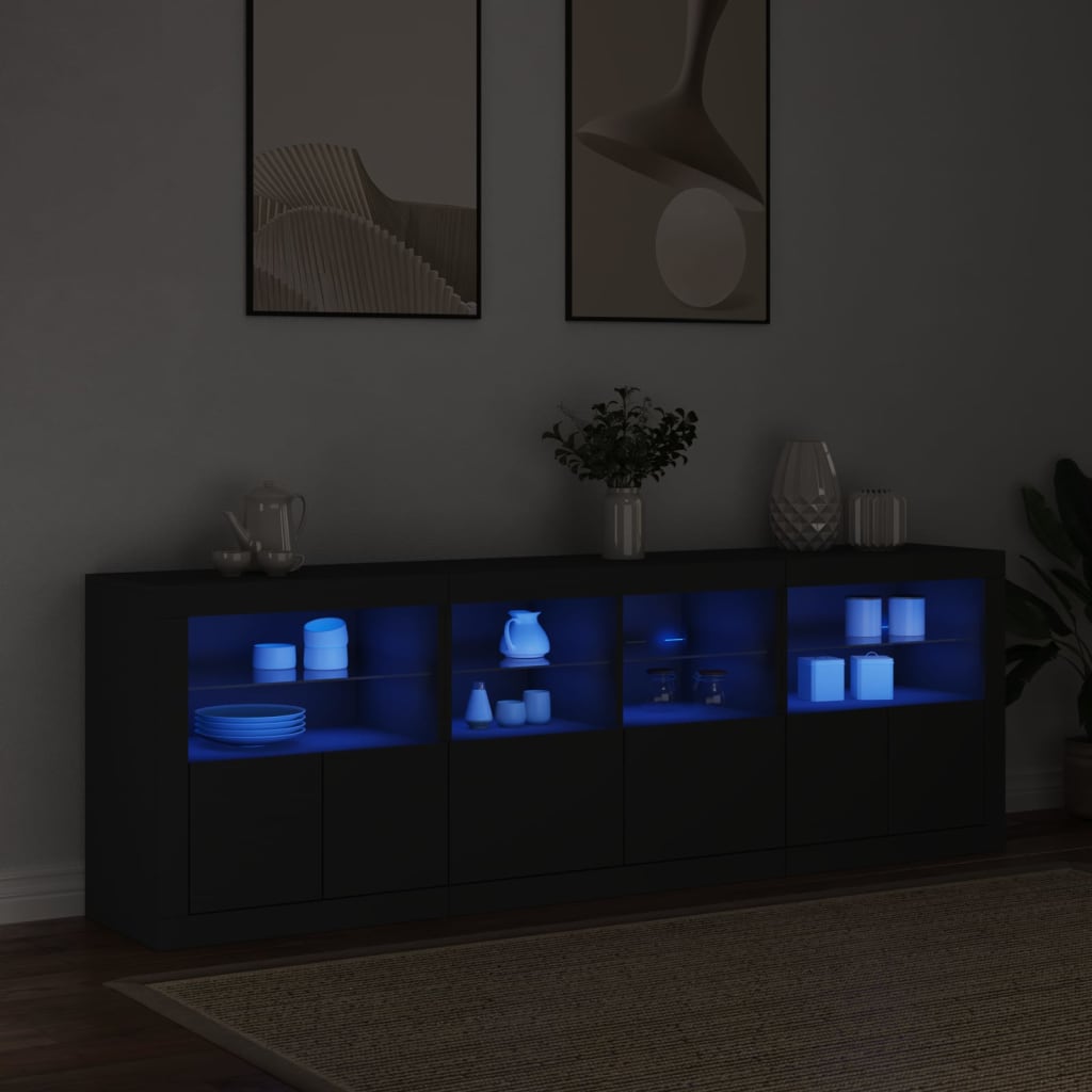 Buffet avec éclairage LED 202x37x67 cm couleur chêne