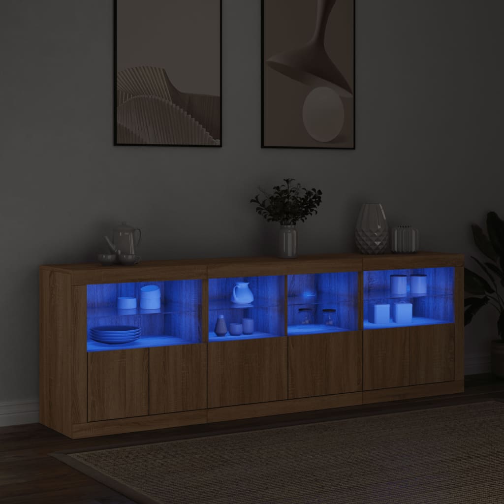 Buffet avec éclairage LED 202x37x67 cm couleur chêne