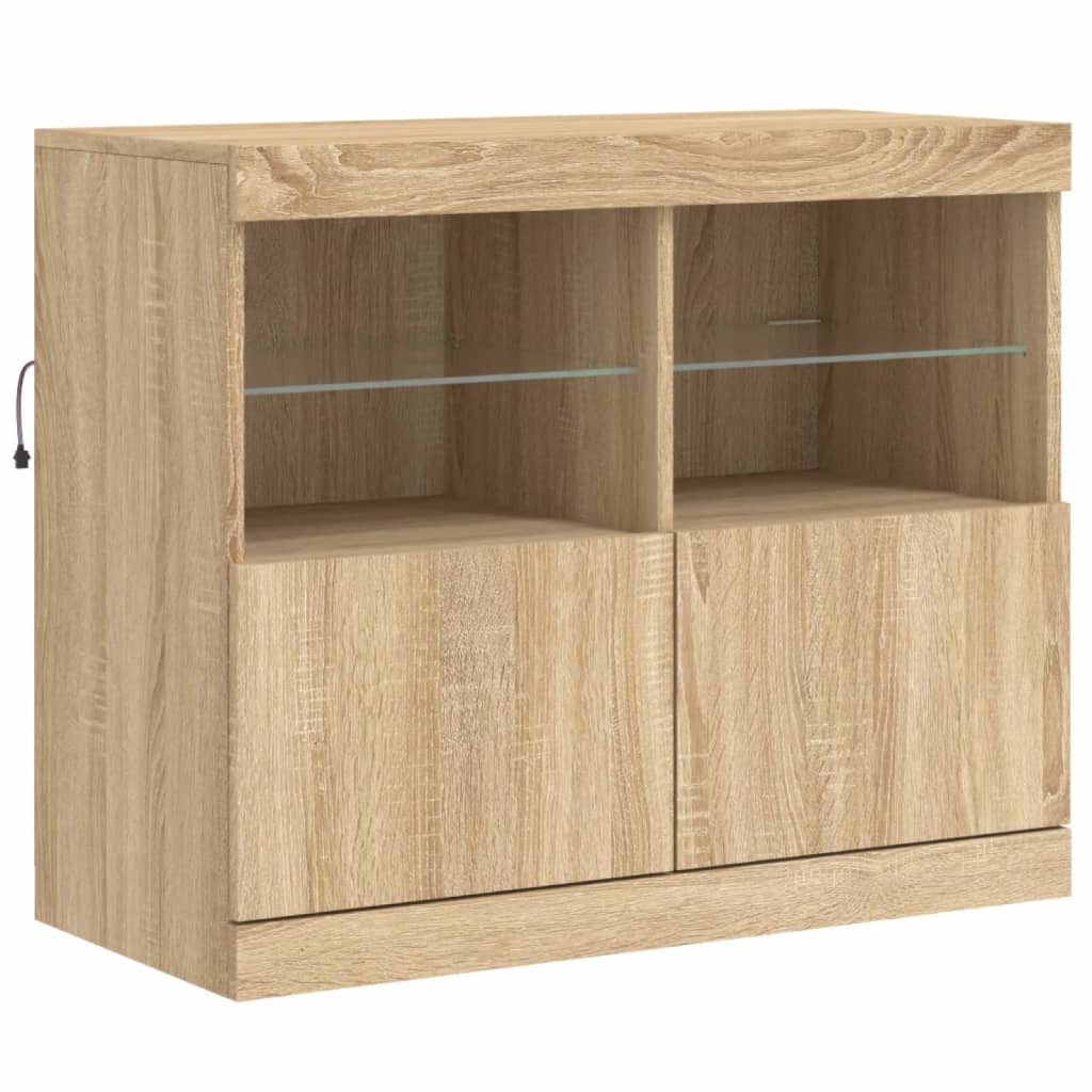 Buffet avec éclairage LED 202x37x67 cm couleur chêne