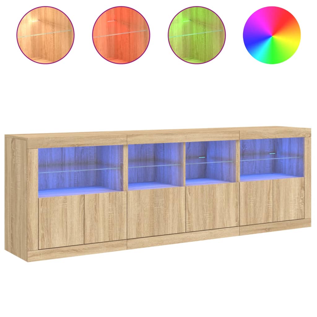 Buffet avec éclairage LED 202x37x67 cm couleur chêne