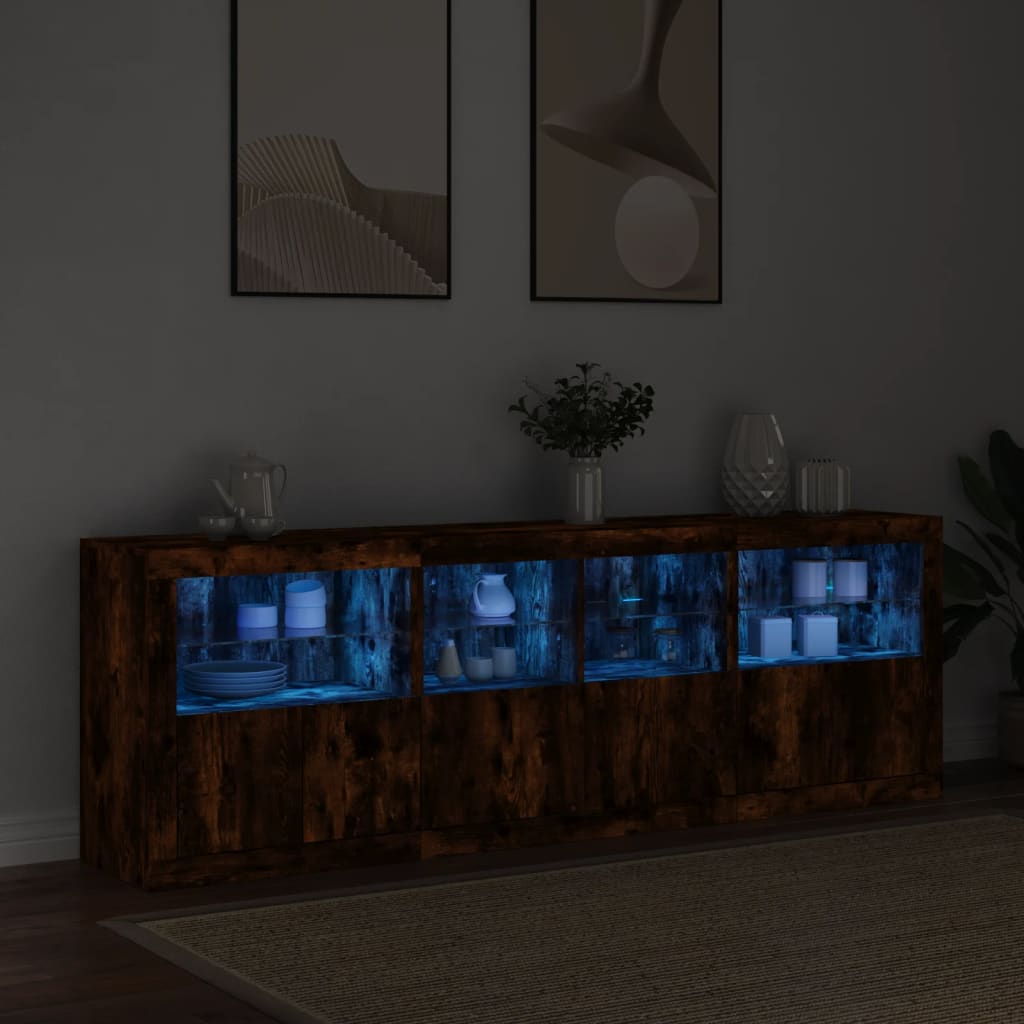 Buffet avec éclairage LED 202x37x67 cm couleur chêne