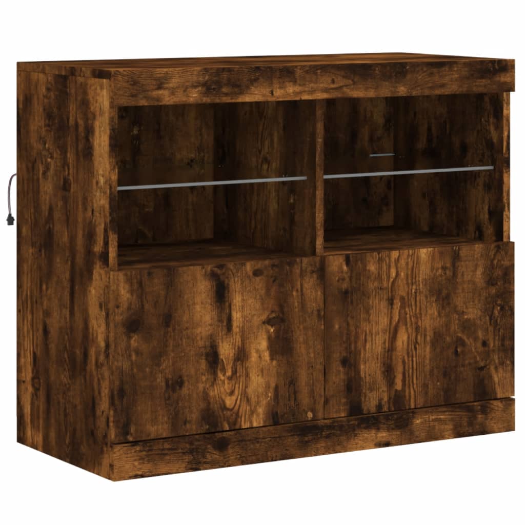 Buffet avec éclairage LED 202x37x67 cm couleur chêne