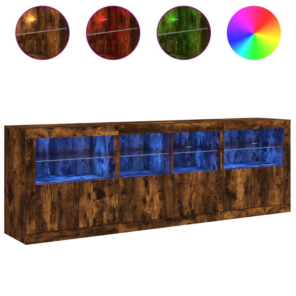 Buffet avec éclairage LED 202x37x67 cm couleur chêne