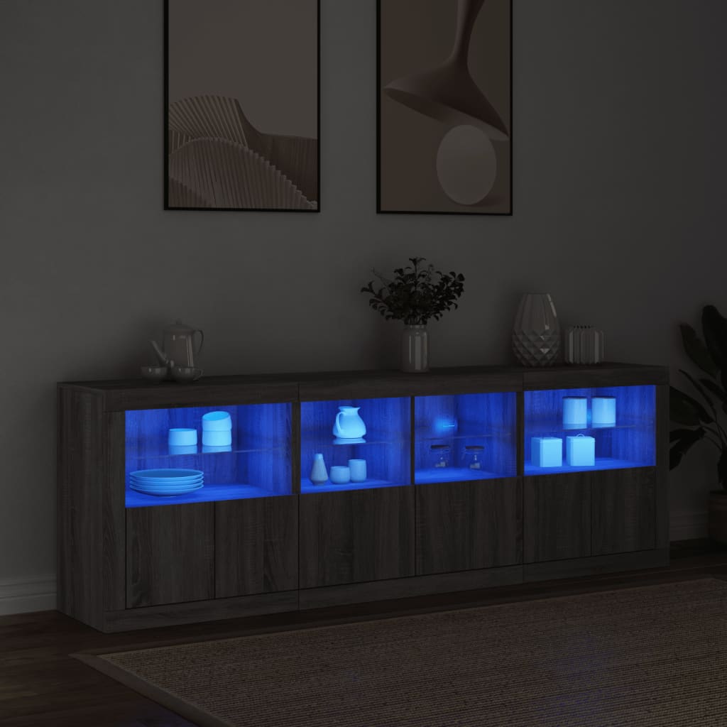 Buffet avec éclairage LED 202x37x67 cm couleur chêne