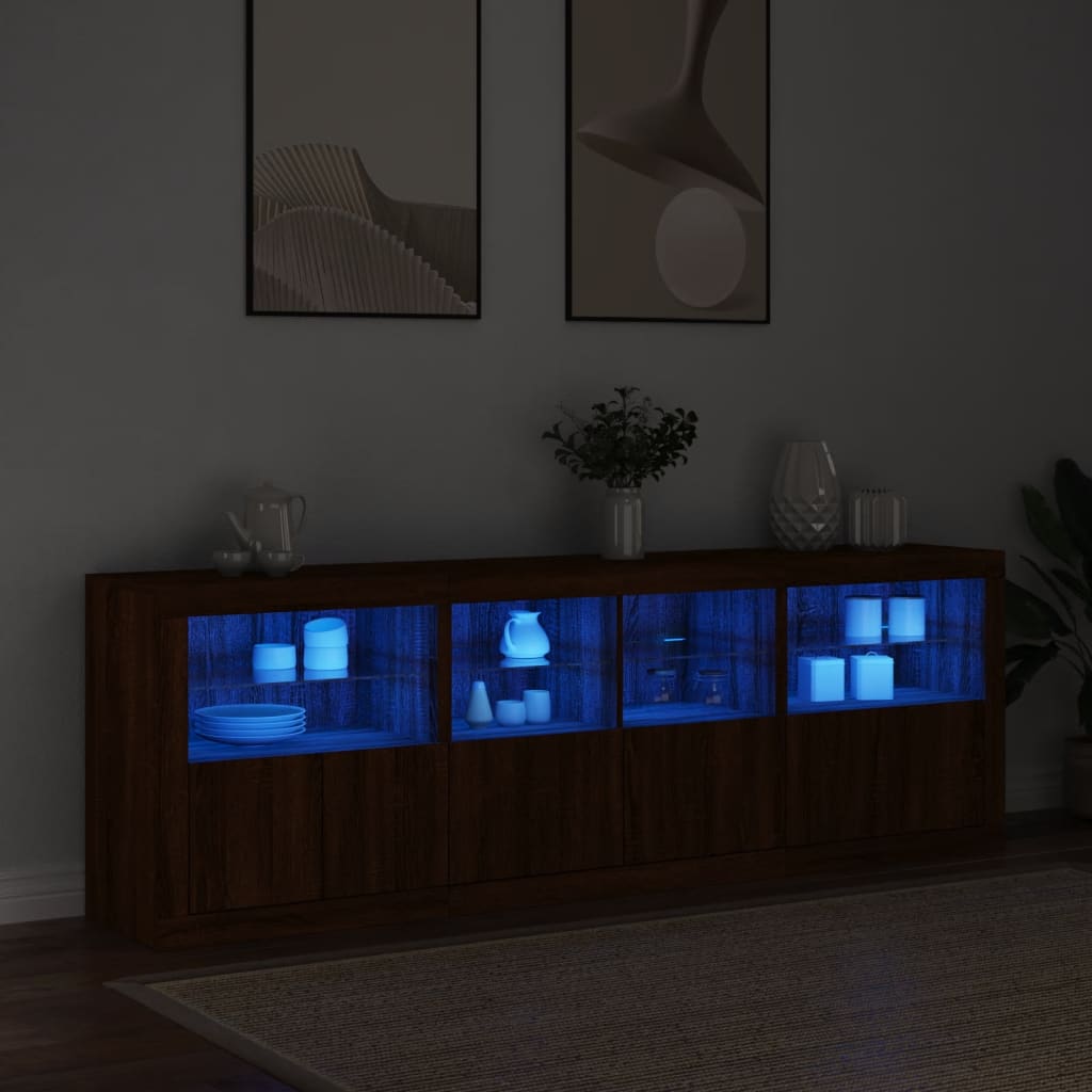 Buffet avec éclairage LED 202x37x67 cm couleur chêne