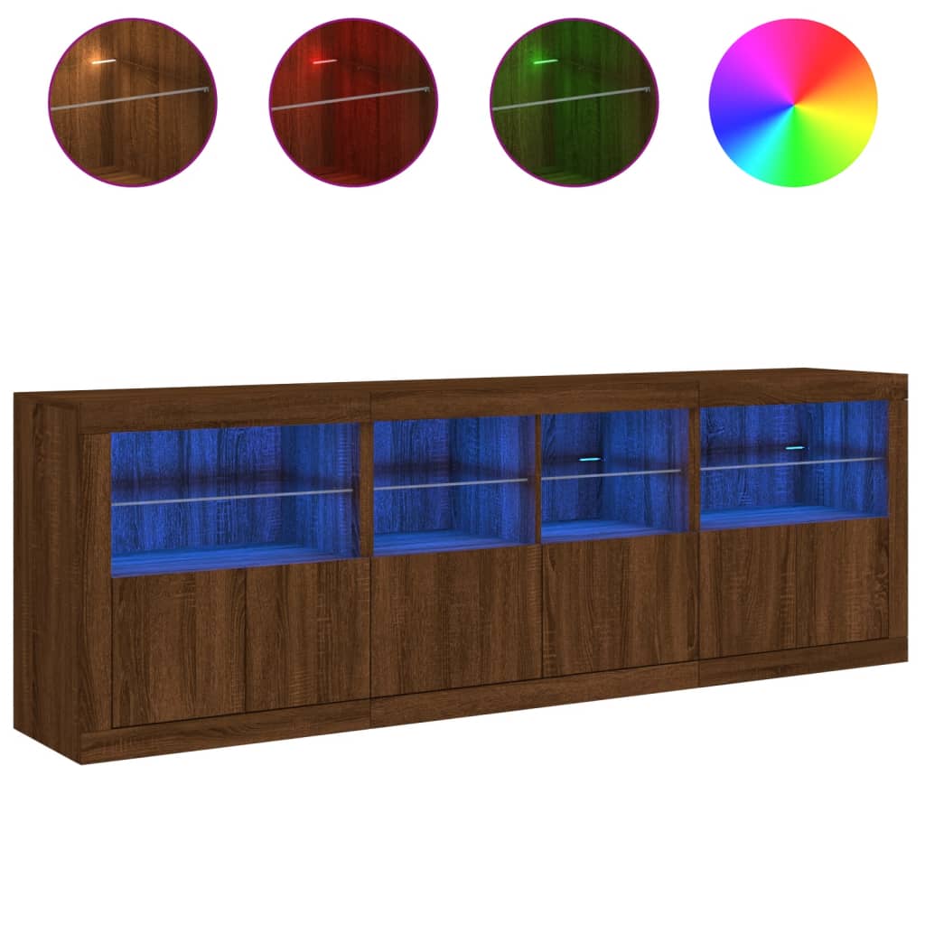 Buffet avec éclairage LED 202x37x67 cm couleur chêne