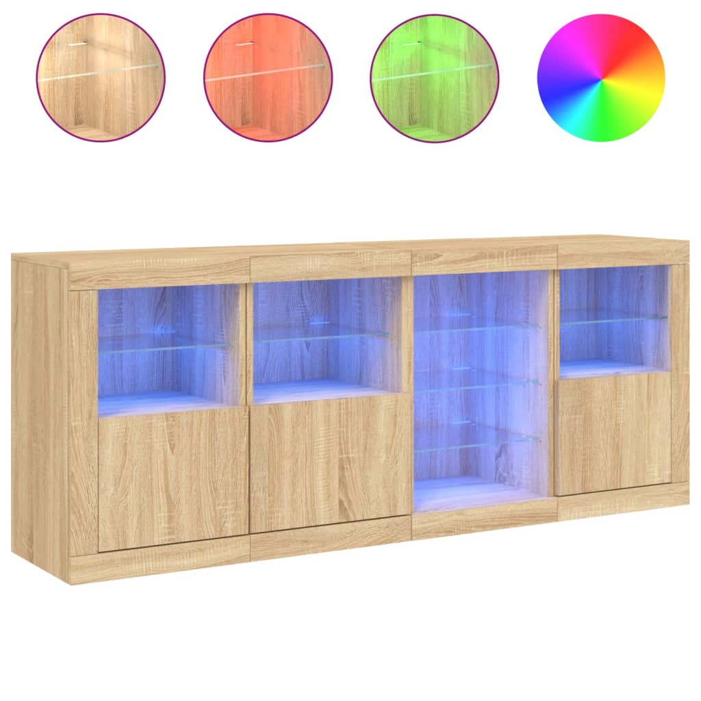 Buffet avec éclairage LED 164x37x67 cm couleur chêne