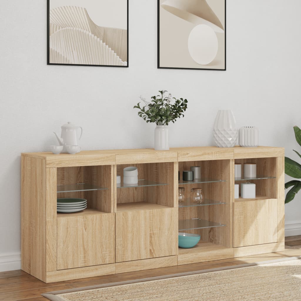 Buffet avec éclairage LED 164x37x67 cm couleur chêne