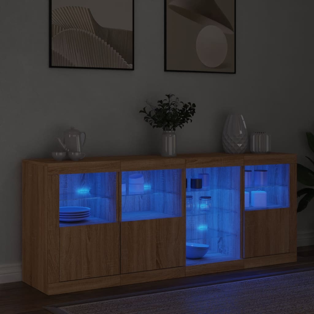 Buffet avec éclairage LED 164x37x67 cm couleur chêne