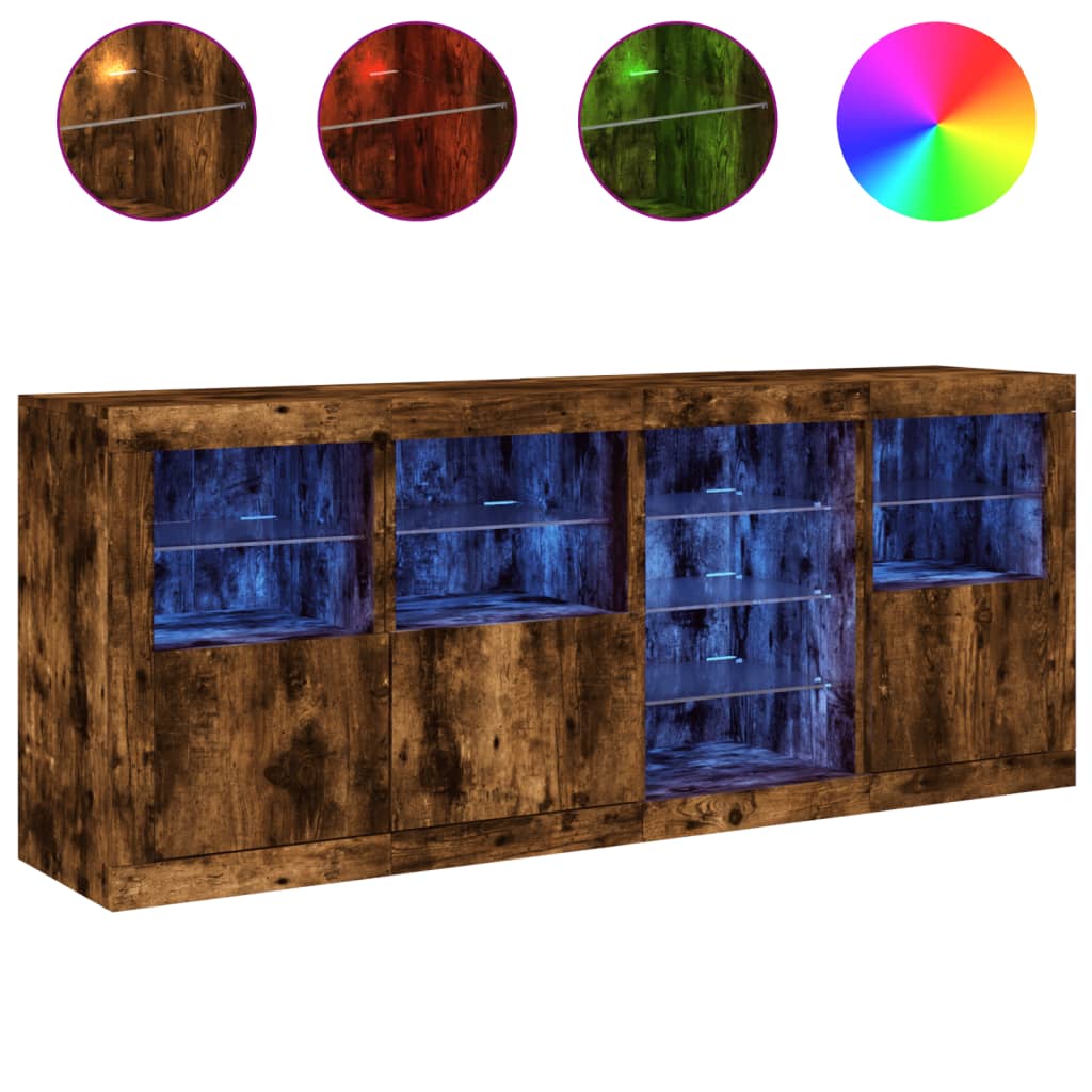 Buffet avec éclairage LED 164x37x67 cm couleur chêne