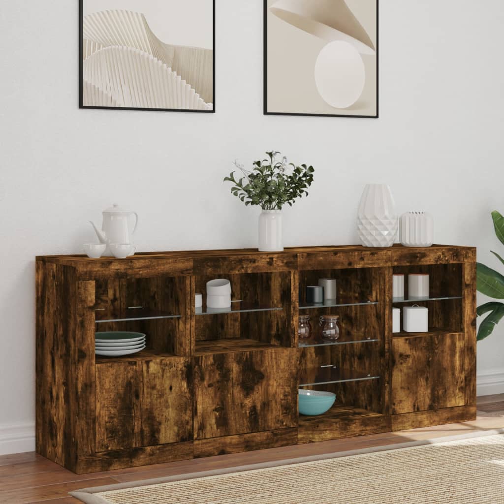 Buffet avec éclairage LED 164x37x67 cm couleur chêne