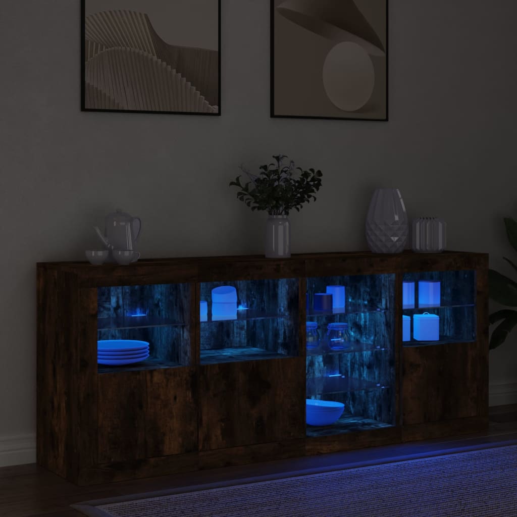 Buffet avec éclairage LED 164x37x67 cm couleur chêne