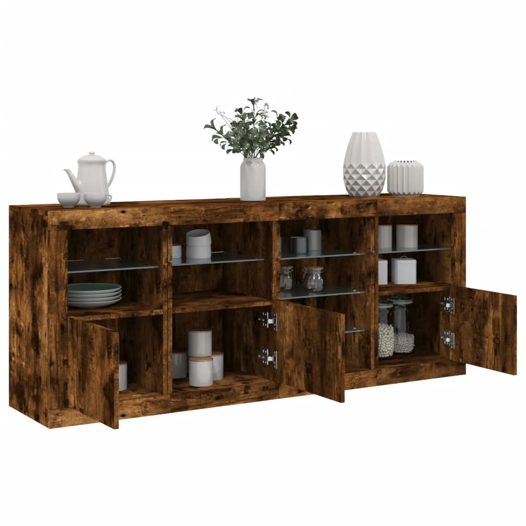 Buffet avec éclairage LED 164x37x67 cm couleur chêne