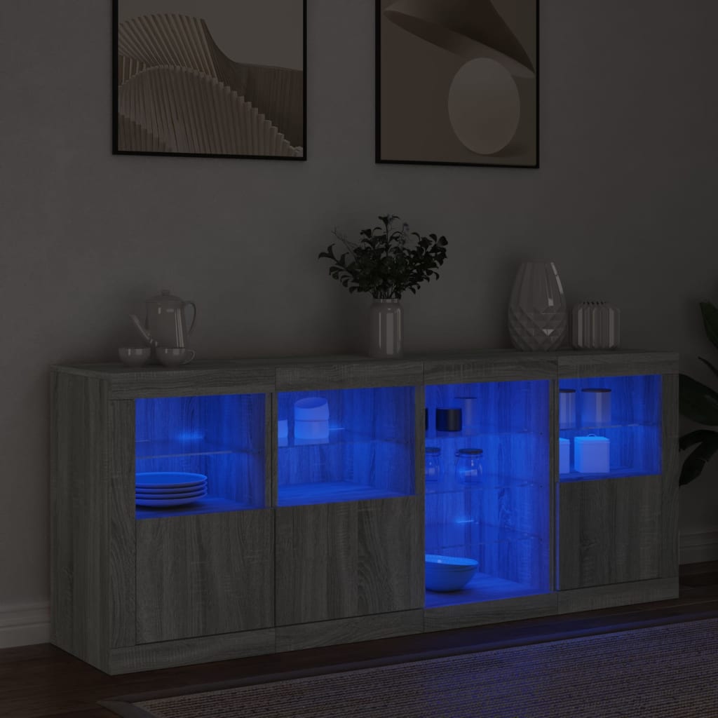 Buffet avec éclairage LED 164x37x67 cm couleur chêne