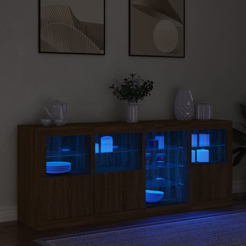 Buffet avec éclairage LED 164x37x67 cm couleur chêne