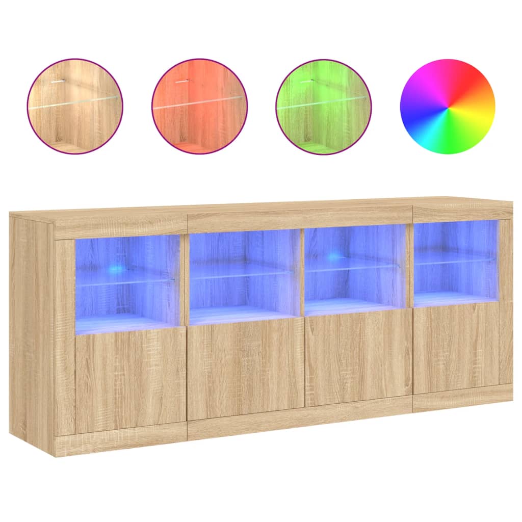 Buffet avec éclairage LED 163x37x67 cm couleur chêne