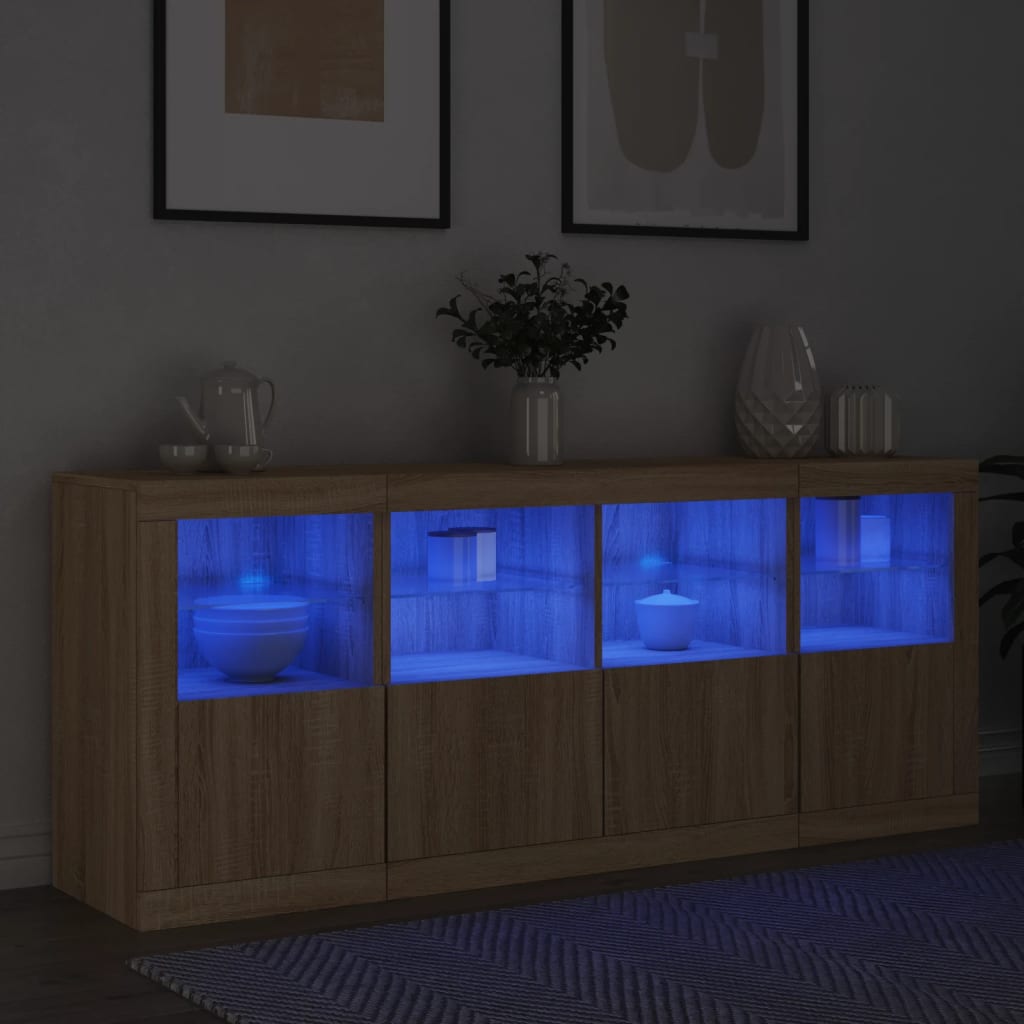 Buffet avec éclairage LED 163x37x67 cm couleur chêne