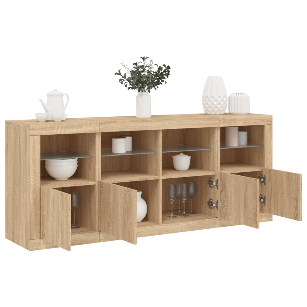 Buffet avec éclairage LED 163x37x67 cm couleur chêne