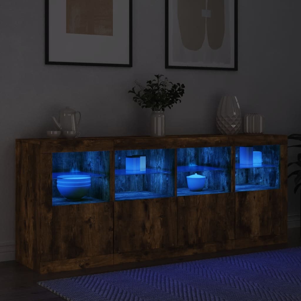 Buffet avec éclairage LED 163x37x67 cm couleur chêne