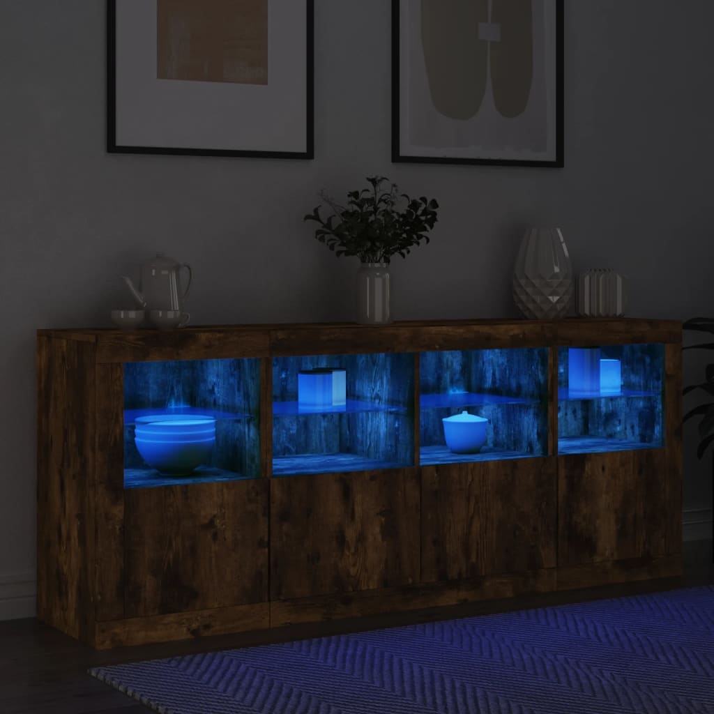 Buffet avec éclairage LED 163x37x67 cm couleur chêne