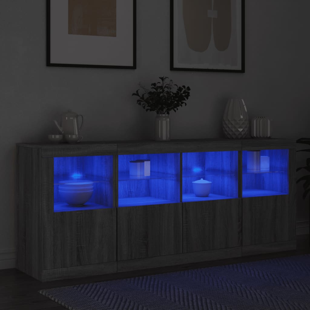 Buffet avec éclairage LED 163x37x67 cm couleur chêne