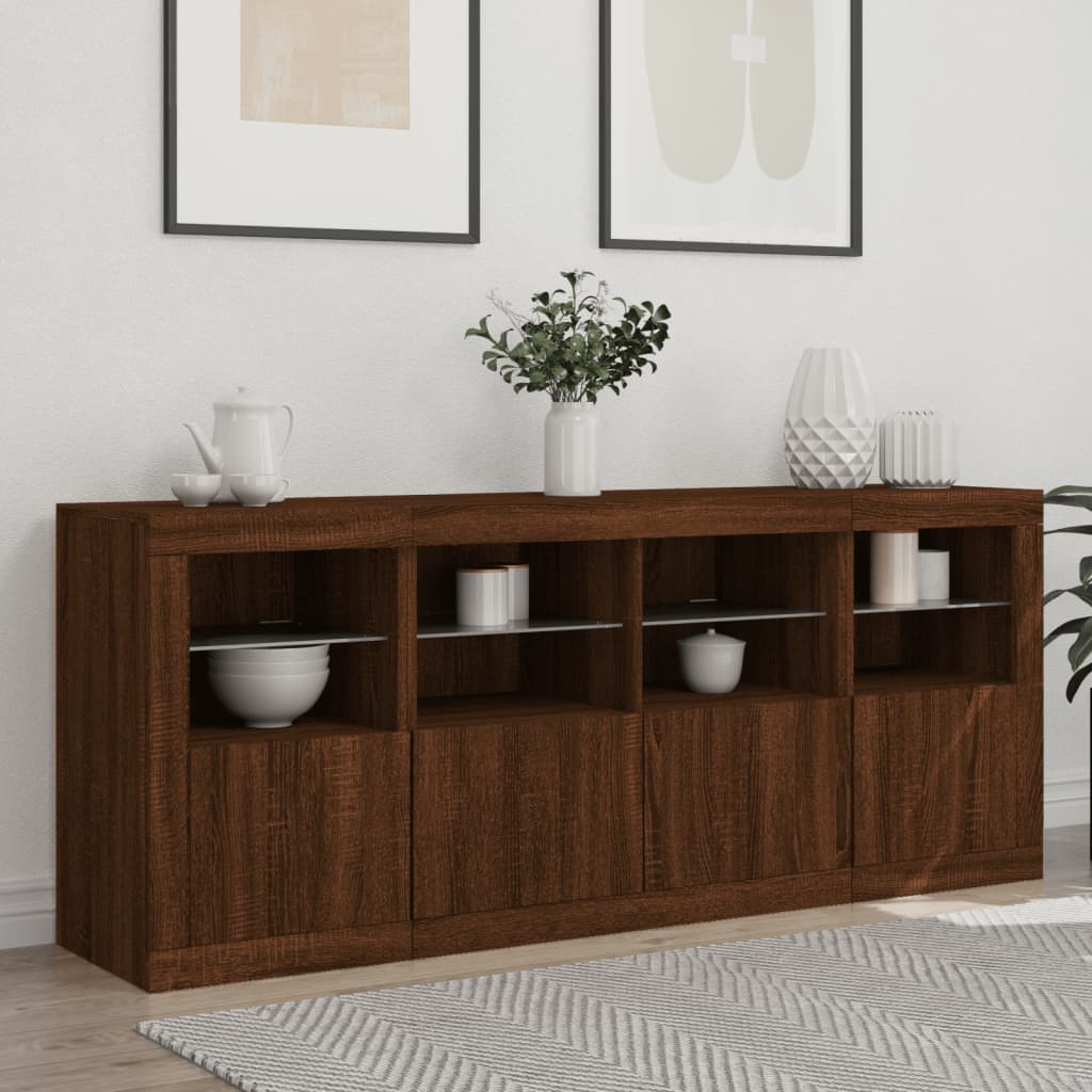 Buffet avec éclairage LED 163x37x67 cm couleur chêne