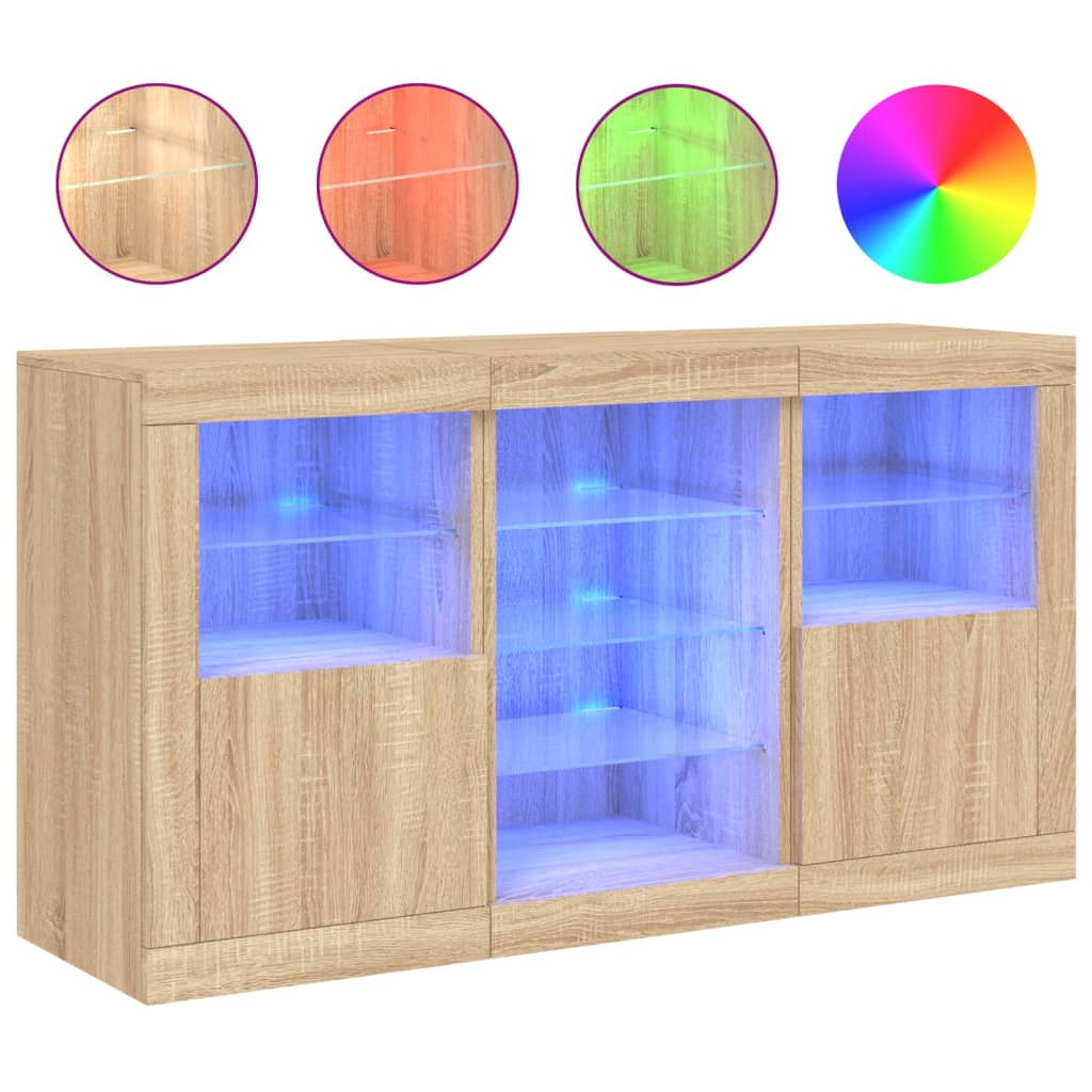 Buffet avec éclairage LED 123x37x67 cm couleur chêne