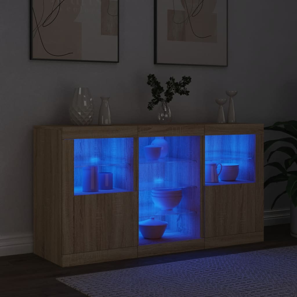 Buffet avec éclairage LED 123x37x67 cm couleur chêne