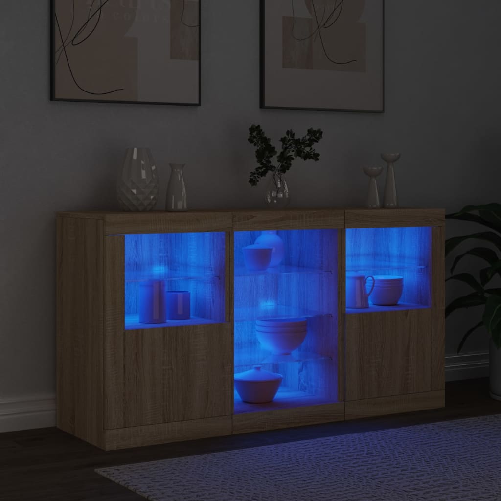 Buffet avec éclairage LED 123x37x67 cm couleur chêne sonoma