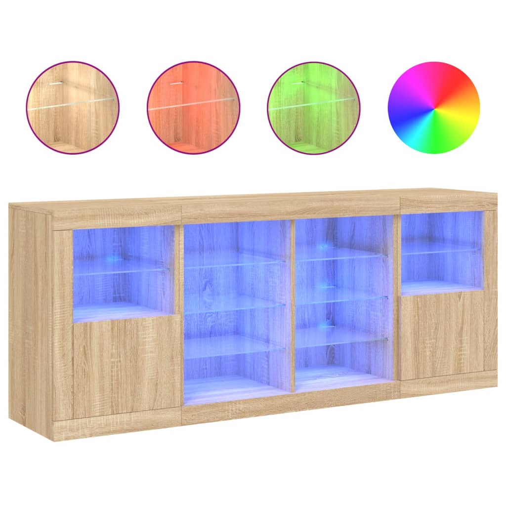 Buffet avec éclairage LED 163x37x67 cm couleur chêne