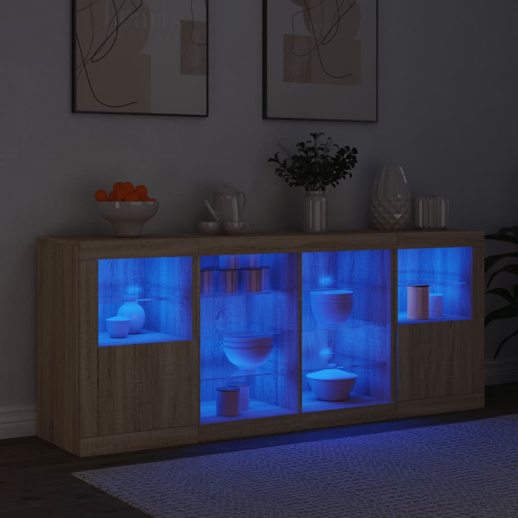 Buffet avec éclairage LED 163x37x67 cm couleur chêne