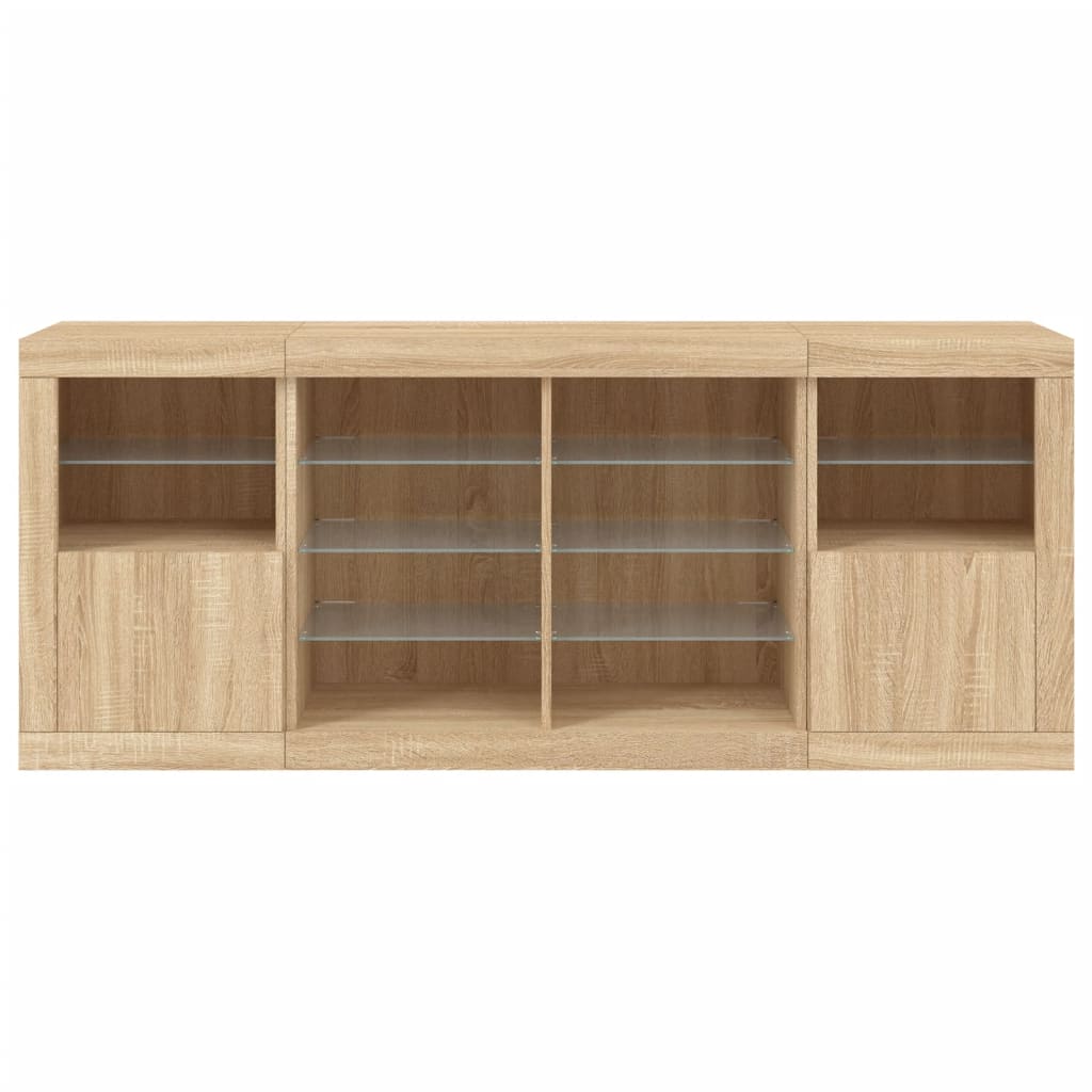 Buffet avec éclairage LED 163x37x67 cm couleur chêne