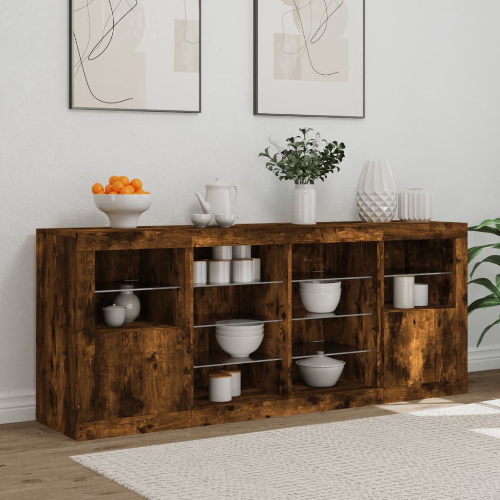 Buffet avec éclairage LED 163x37x67 cm couleur chêne