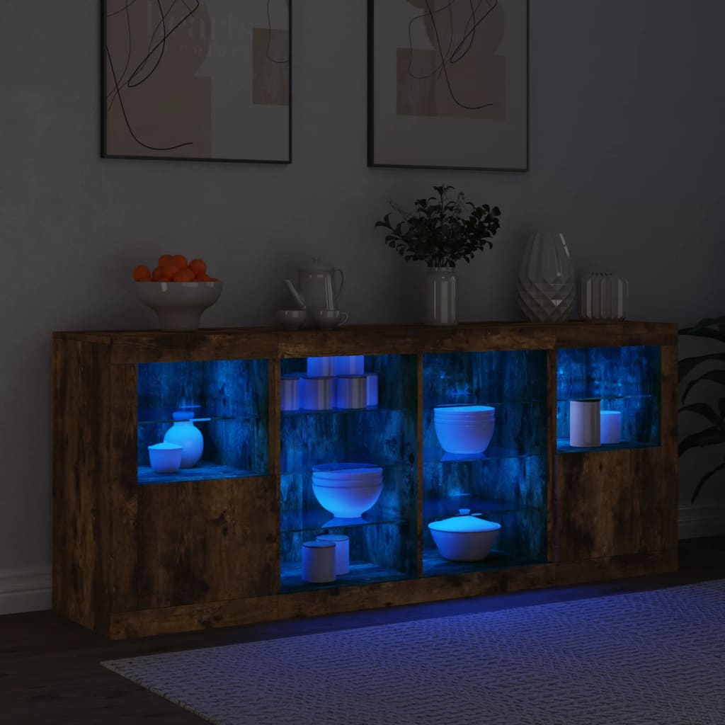 Buffet avec éclairage LED 163x37x67 cm couleur chêne