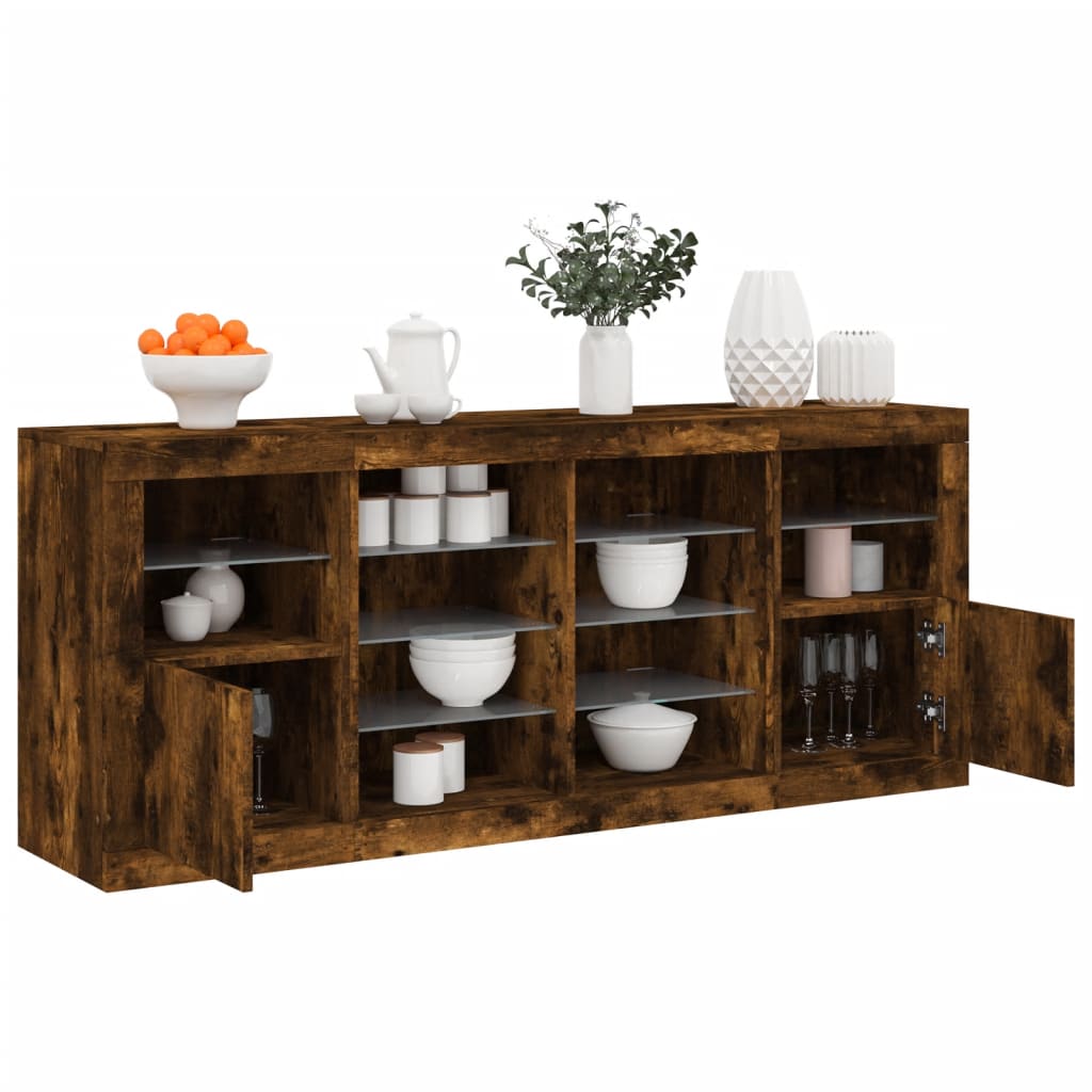 Buffet avec éclairage LED 163x37x67 cm couleur chêne