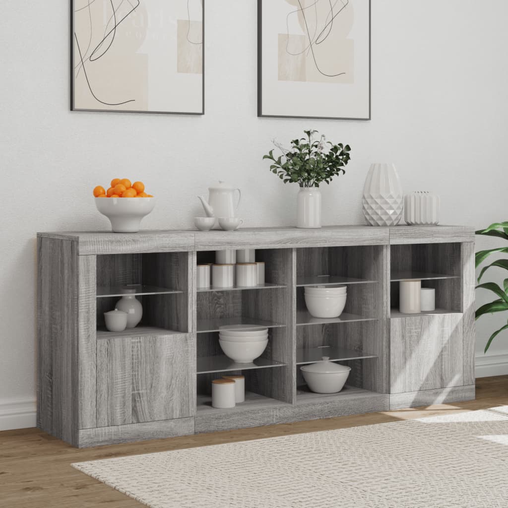 Buffet avec éclairage LED 163x37x67 cm couleur chêne