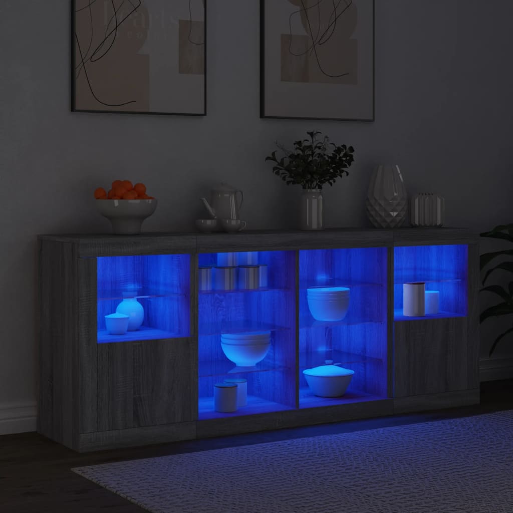 Buffet avec éclairage LED 163x37x67 cm couleur chêne