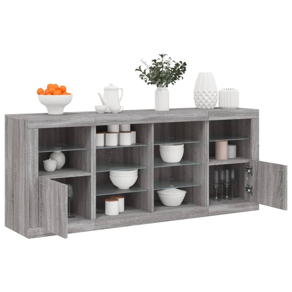 Buffet avec éclairage LED 163x37x67 cm couleur chêne