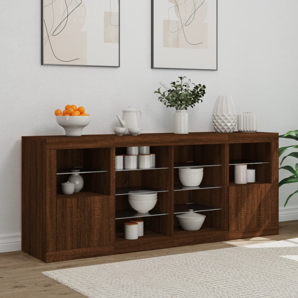 Buffet avec éclairage LED 163x37x67 cm couleur chêne