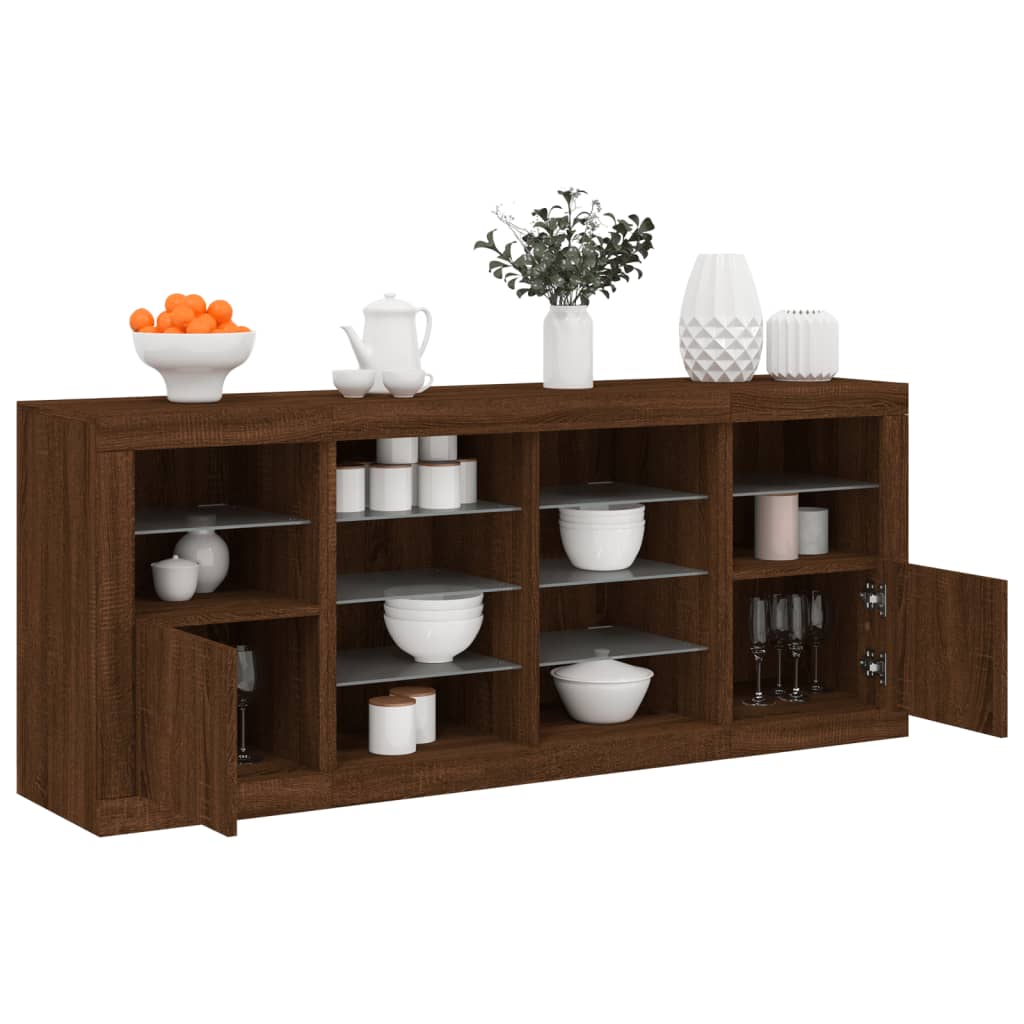 Buffet avec éclairage LED 163x37x67 cm couleur chêne