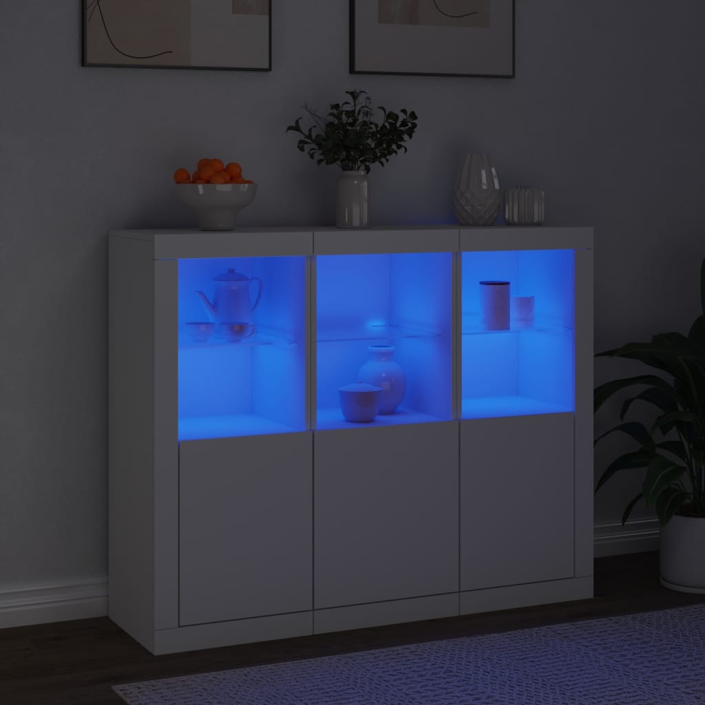 Buffets avec éclairage LED 3 pcs en bois travaillé.