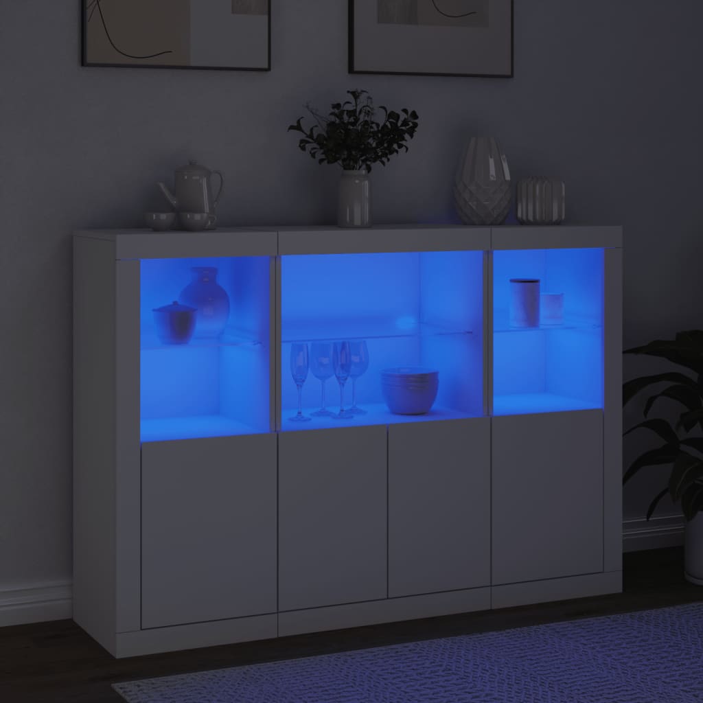 Buffets avec éclairage LED, 3 pièces de bois fini, couleur chêne brun