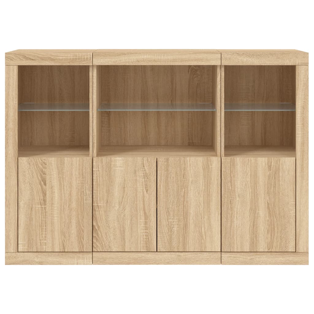 Buffets avec éclairage LED, 3 pièces de bois fini, couleur chêne brun