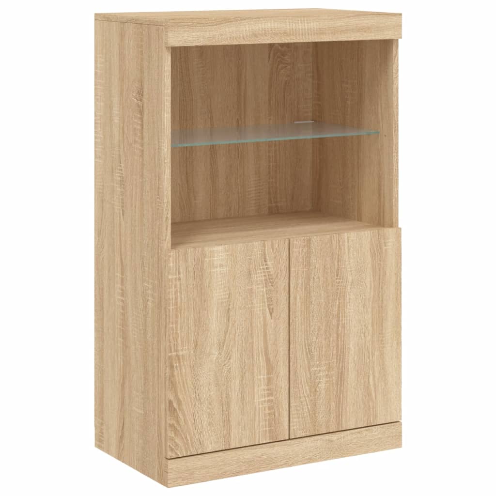 Buffets avec éclairage LED, 3 pièces de bois fini, couleur chêne brun