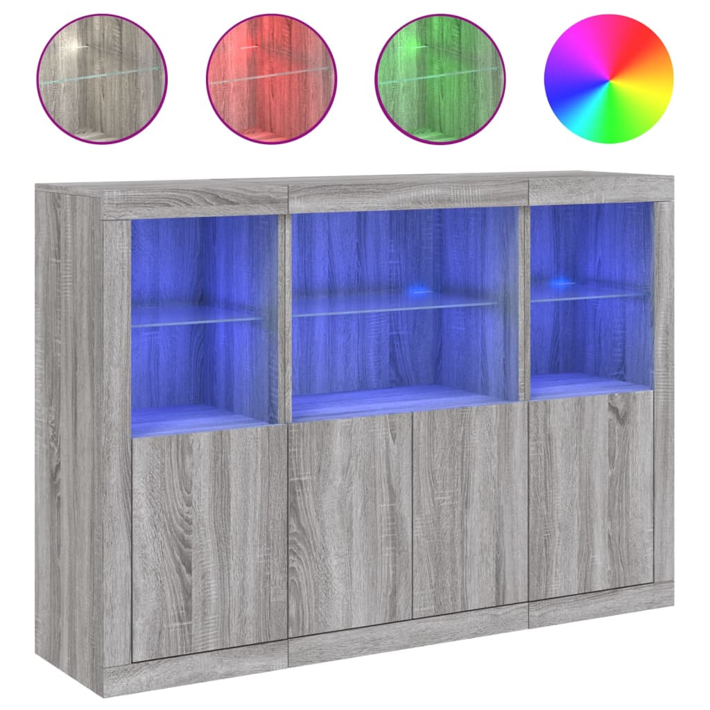 Dressoirs met LED-verlichting 3 st bewerkt hout bruineikenkleur