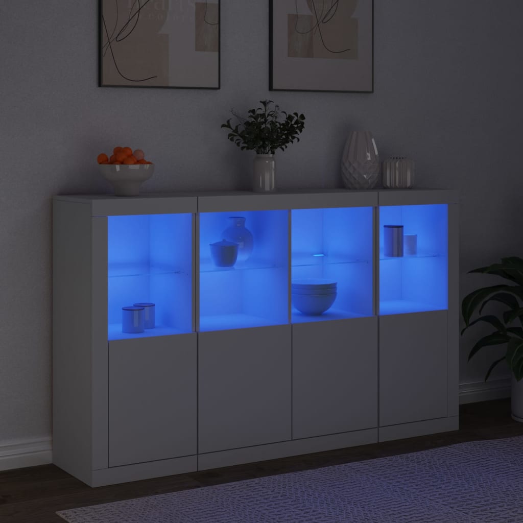 Buffets avec éclairage LED, 3 pièces de bois fini, couleur chêne brun