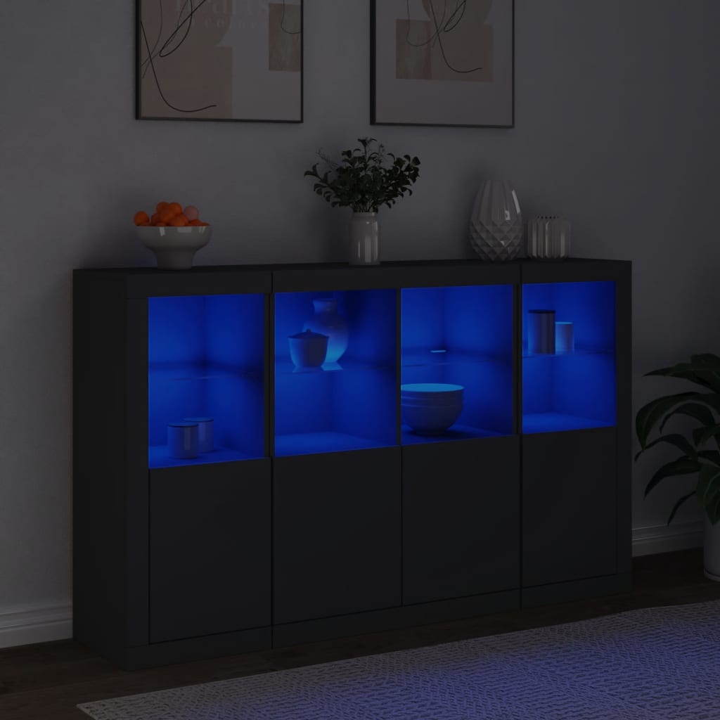 Buffets avec éclairage LED, 3 pièces de bois fini, couleur chêne brun