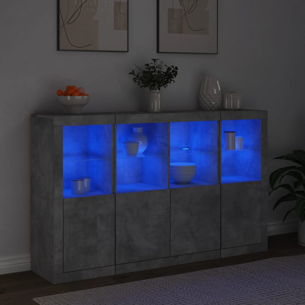 Buffets avec éclairage LED, 3 pièces de bois fini, couleur chêne brun